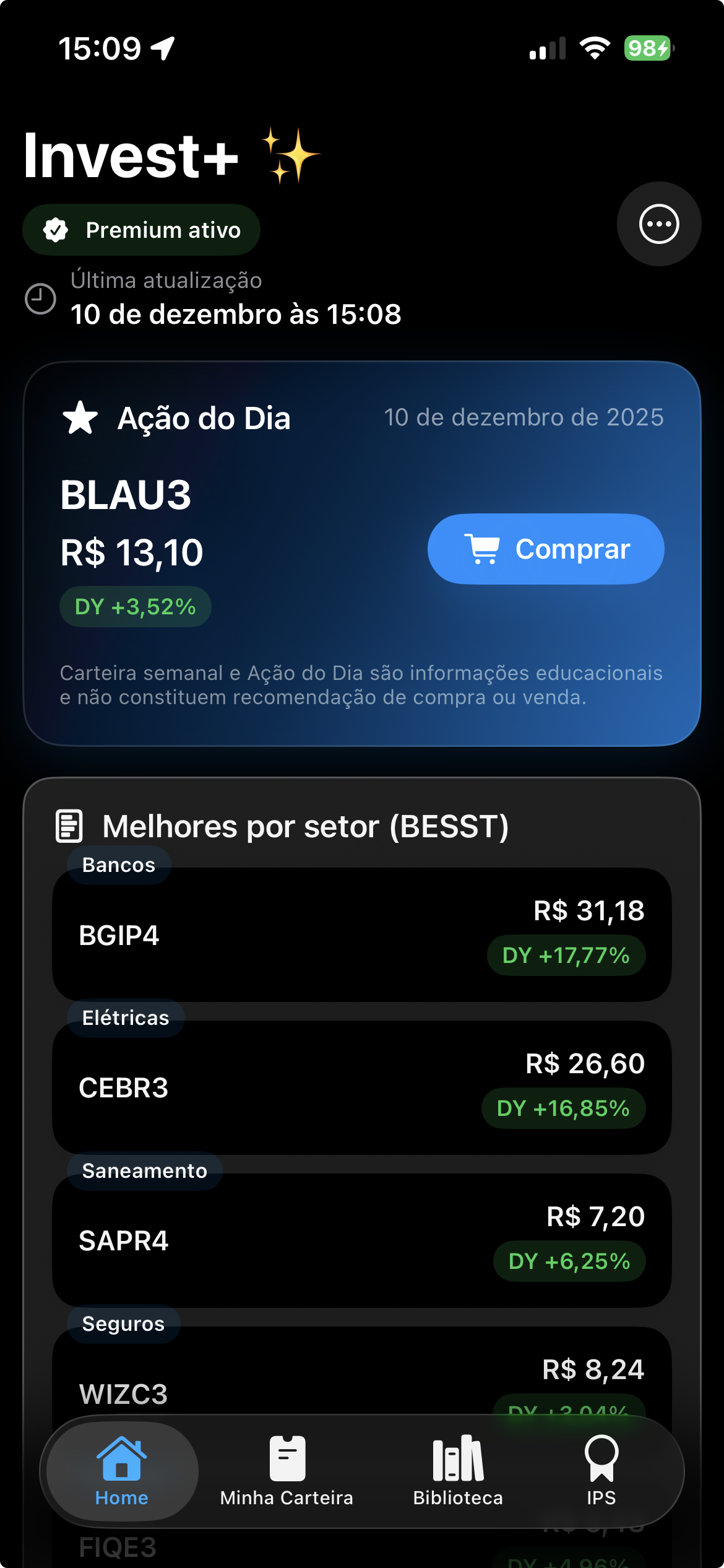 Tela conceitual do Invest+